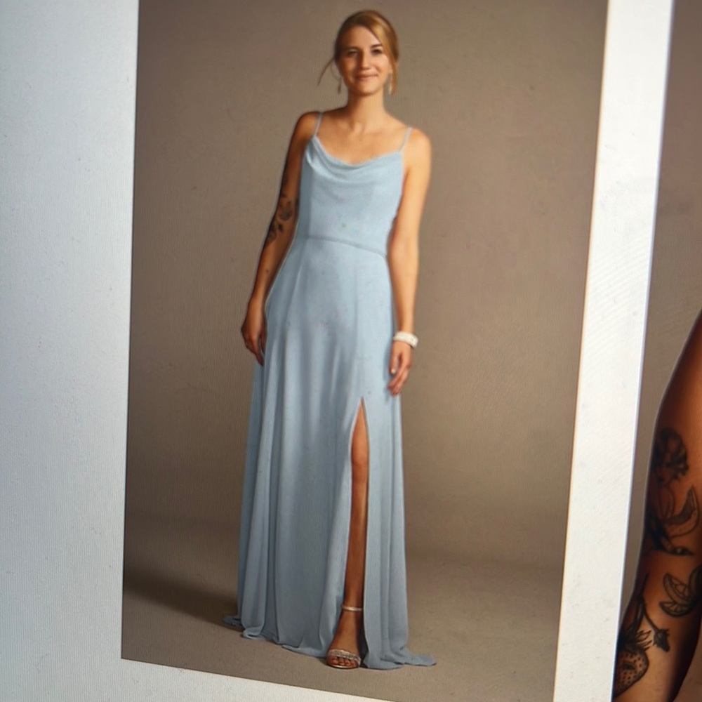 David’s Bridal Cowl Neck Chiffon Dress with Slit